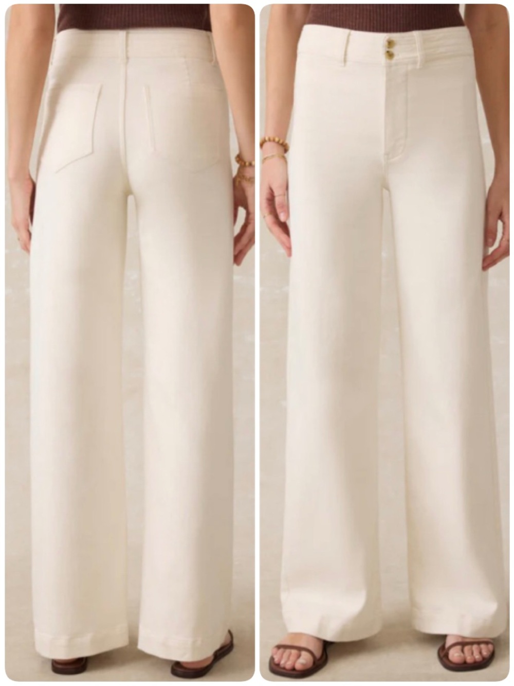 Faherty Cream Wide-Leg High-Rise Pants